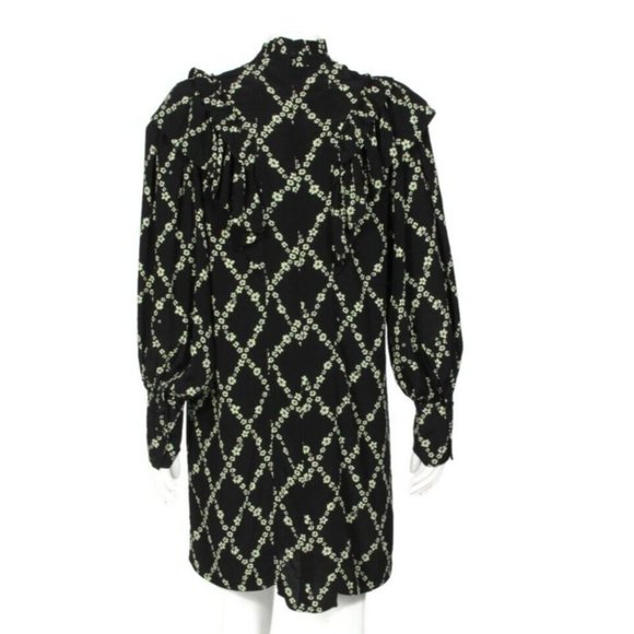 NWT GANNI Crepe Floral Print Mini Dress in Black Margarita Ruffle  sz 36 /655 - Picture 6 of 10